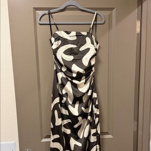 Black & White Abstract Midi Slip Dress